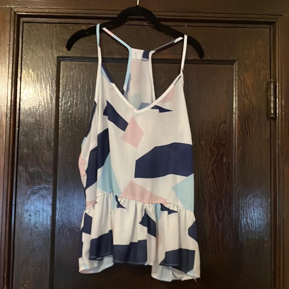 Peplum T-Back Racerback Tank Geometrical Pastel Pattern